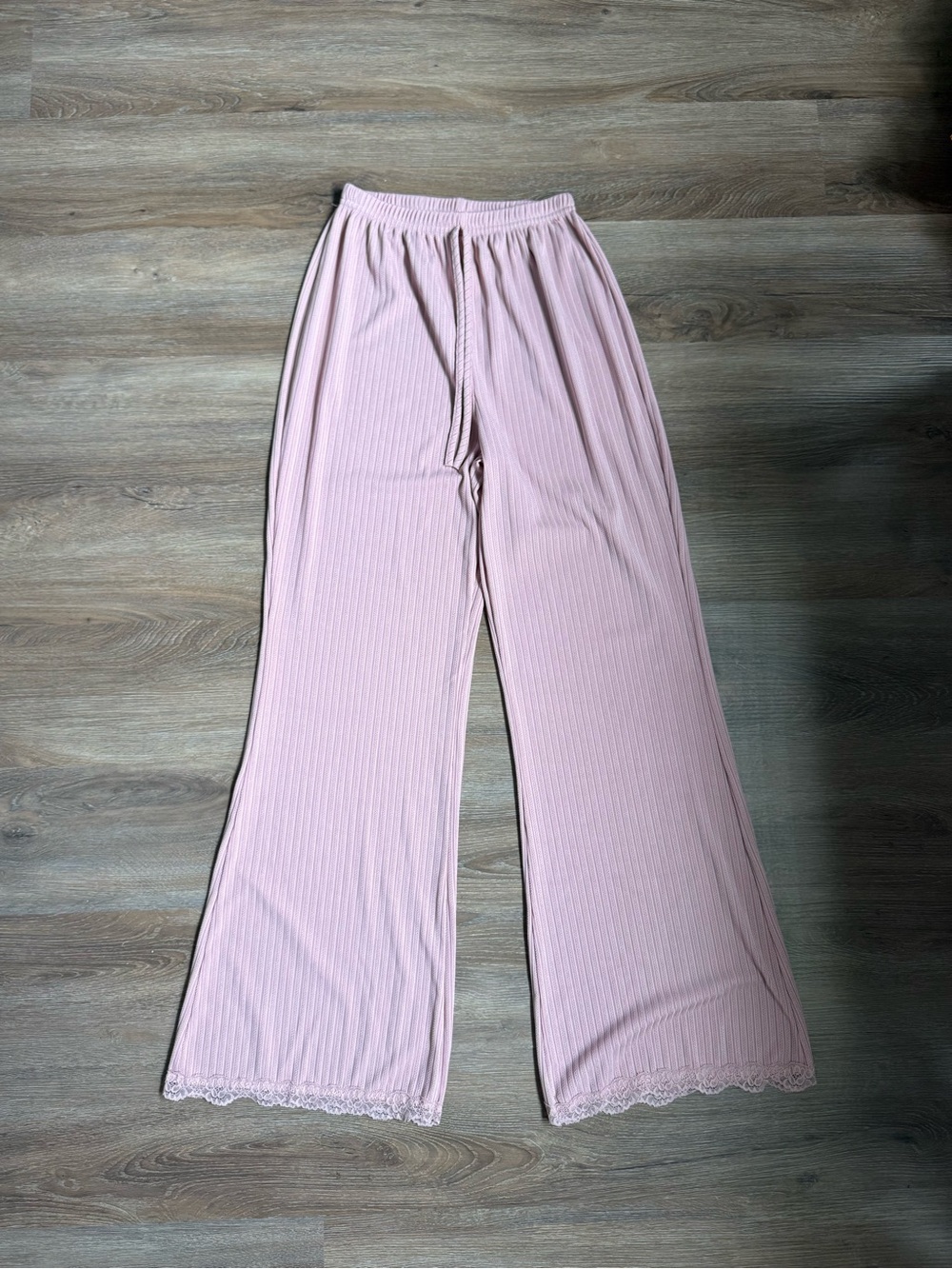 Women's Ribbed Lace-Hem Sleep Pants - Pink